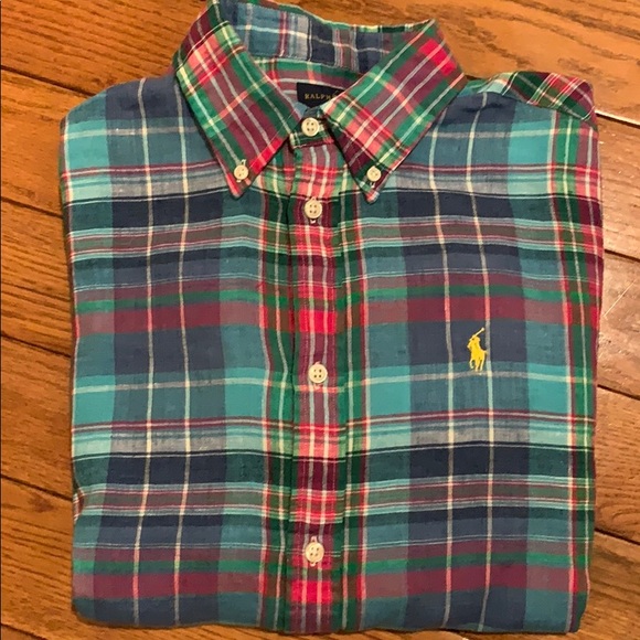 Ralph Lauren Tops - Ralph Lauren Madras Plaid Linen Button Down Shirt